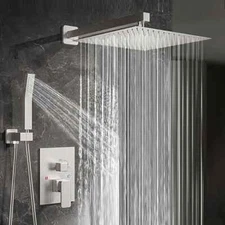 Brushed Nickel Shower Faucet Set 16'' Rainfall Shower Head Combo Mixer Valve Kit
