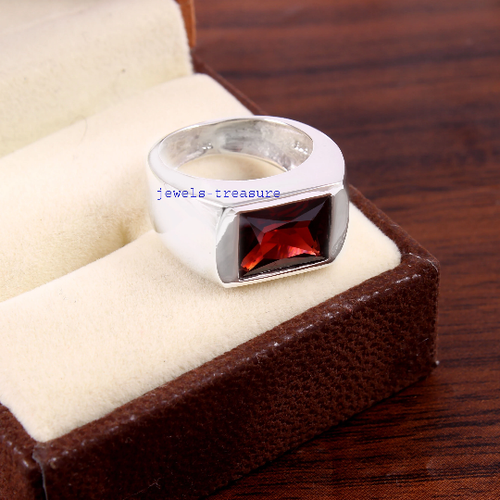 Bague Homme Grenat Naturel Avec Argent 925 - Pierre Précieuse, Taille Disponible