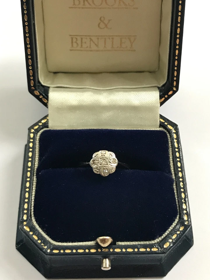 Art Deco Diamond 9ct Gold and Palladium Vintage Ring -  Size M - Image 4 of 4