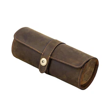 3 Slot Genuine Leather Watch Roll Travel Box Wrist Watches Display Storage CaspW