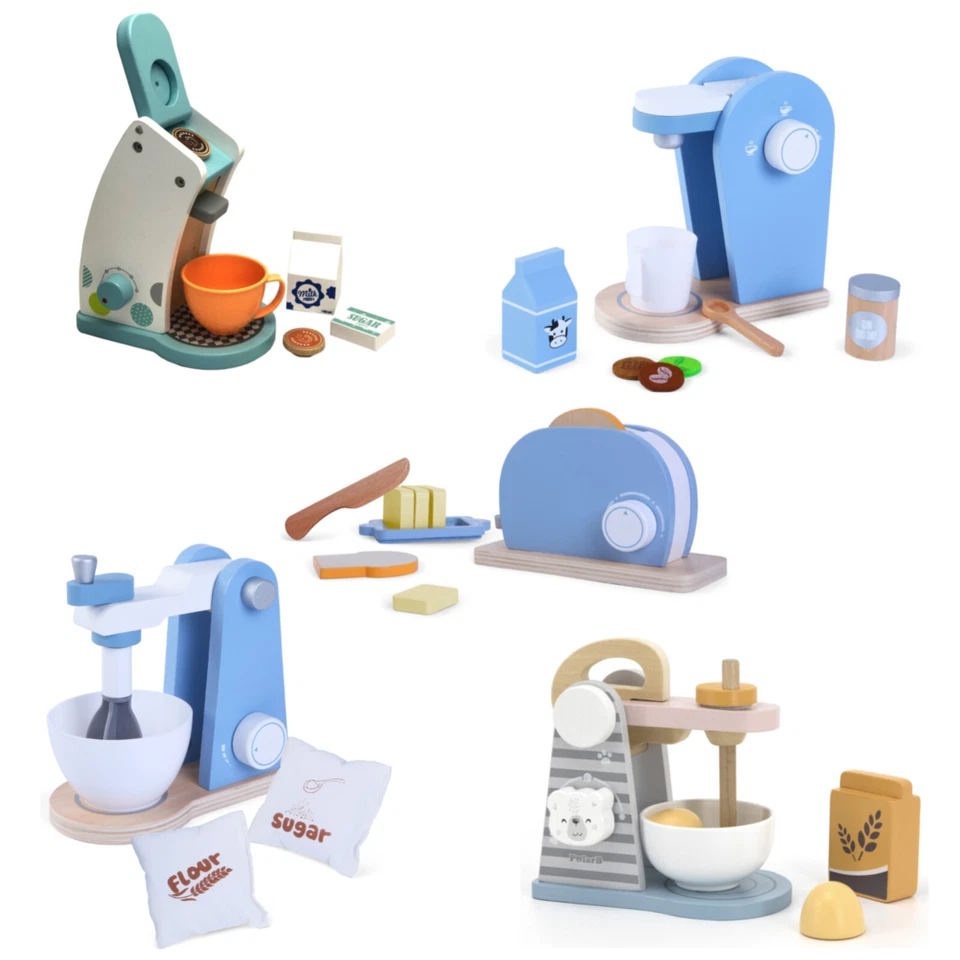 TIKTAKTOO Kaffeemaschine Toaster Mixer Holz Spielküche Kinderküche Töpfe Spielzeug SET