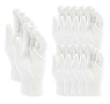 12 Pack Of Men's Classic Solid White Magic Warm Winter Knitted Stretch Gloves