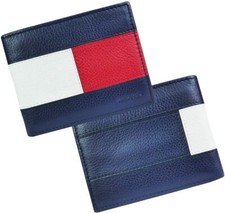 Tommy Hilfiger Men's Leather Blue Wallet Slim Bifold with 6 Credit Card Pockets