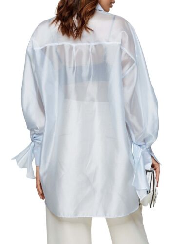 TOPSHOP 288658 Sheer Stripe Organza Shirt In Light Blue size US 6 - Picture 2 of 2