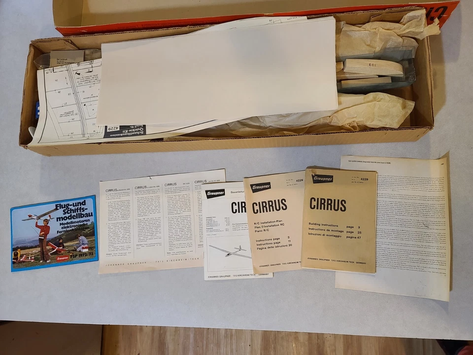 Vintage 1969 Graupner Cirrus Glider Kit - Rare, Unassembled, Classic RC Model - Image 3 of 4