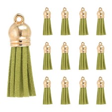30Pcs Leather Tassels 1.5" Faux Leather Suede Keychain for DIY Army Green