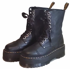 Dr Martens Womens Platform Boots Sinclair Hi Max Lace-Up Black Leather Size 8