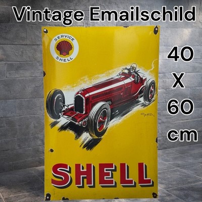 Vintage Alt SHELL Rennwagen Oil Emaille Reklame Werbe Schild Enamel Plaque Sign