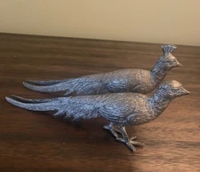 Vintage Italian Silver-Tone Metal Pheasant Birds Male & Female Set Italy Stamped