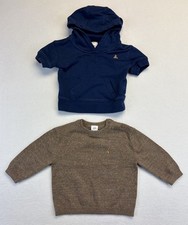Baby Gap Layetta Sweater Hoodie Bear Brown Blue 6-12 Month Hood Pocket Lot Set