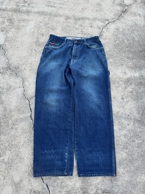 Ecko Unltd. Wide-Leg Relaxed Fit Blue Denim Jeans Embroidered Logo Button