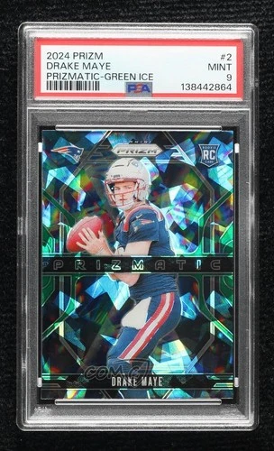 2024 Panini Prizm Prizmatic Green Ice Prizm Drake Maye #2 PSA 9 MINT Rookie RC