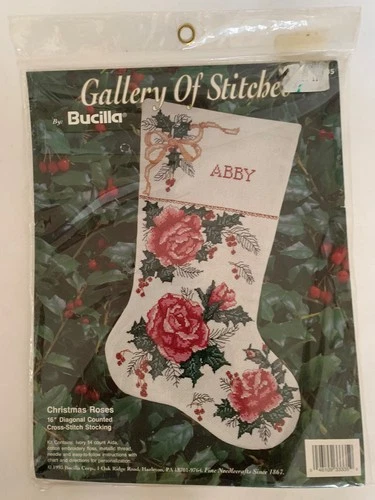 Bucilla Stocking Cross Stitch Kit Christmas Roses & Hollies  Elegant 16" Vintage