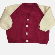 VTG 1950s Handmade Baby Cardigan Maroon Cream Soft Knit Shell Buttons 24M VBC
