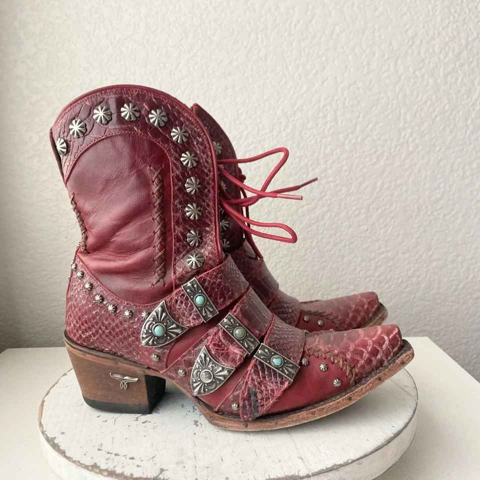Botas de Vaquero Lane SHOWDOWN para Mujer 7.5 Rojo Corto Vaquera Occidental Botines con Cordones Foto 2 de 4