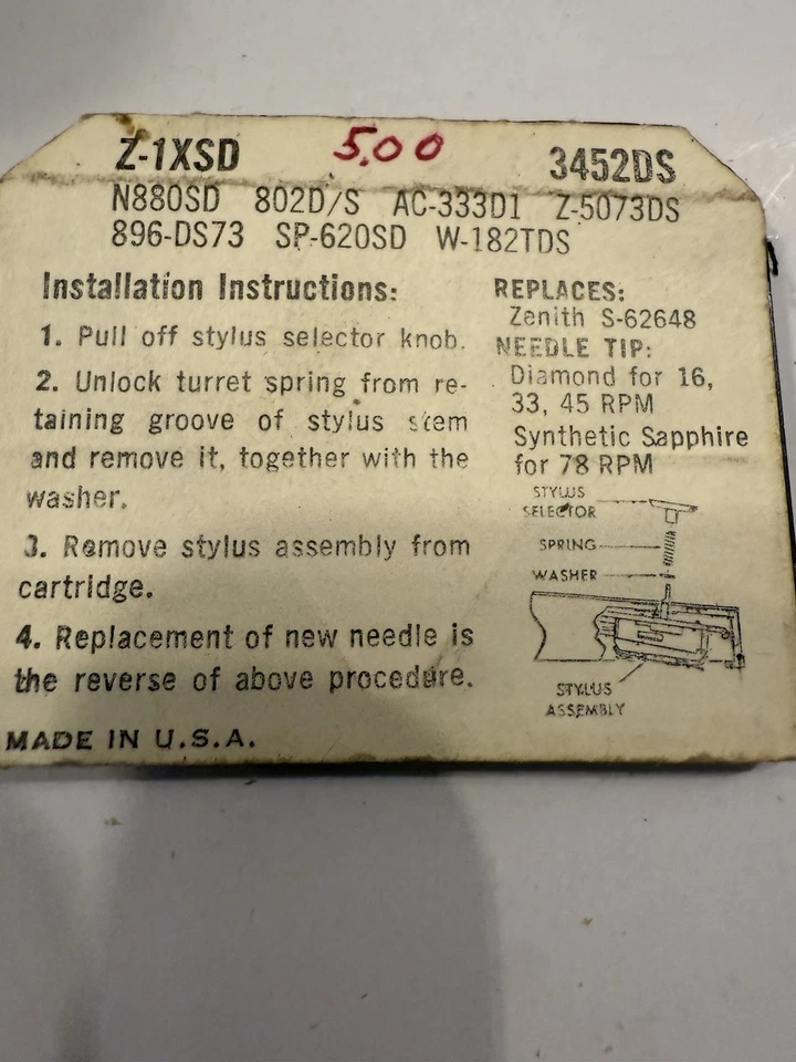 Electro-Voice EV 3452DS  'B" NEEDLE STYLUS New Old Stock - Image 4 of 4