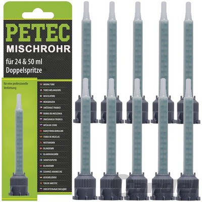 10x PETEC MISCHROHR für POXY BiBond PlastBond 24 & 50 mL DOPPELSPRITZE SPITZE