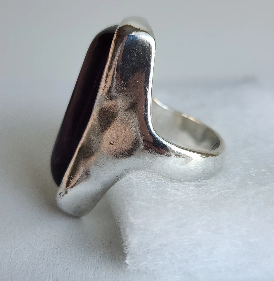Bold Sterling Silver Statement Ring w/ Purple Cabochon Size 6.5 12.7g Marked GA - Image 3 of 4