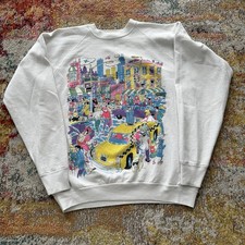 VTG NYC City Taxi Art Fruit of the Loom Crewneck Sweatshirt Size XL