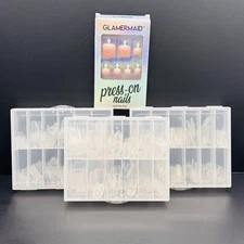 684 Pc Coffin Nail Tips Med, Short + Square + 1 Set Sparkle French Mani Press On