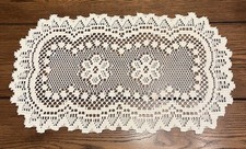Vintage Filet Crochet Doily Rectangular Floral Cotton Lace 15  