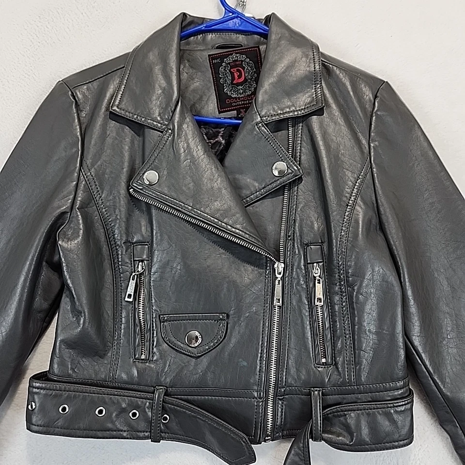 Dollhouse Gray Faux Leather Motorcycle Biker Jacket Women's Small Grunge Rocker - Image 3 of 4