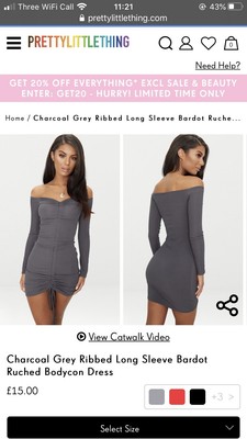 charcoal grey ribbed long sleeve bardot ruched bodycon dress