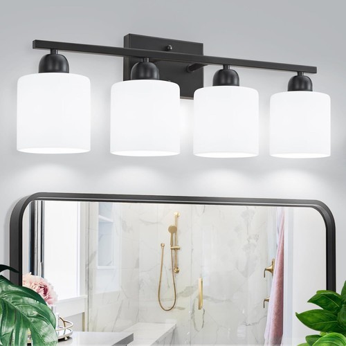 Black Bathroom Light Fixtures, 4-Light Modern Vanity Light Over Mirror, Wall ...