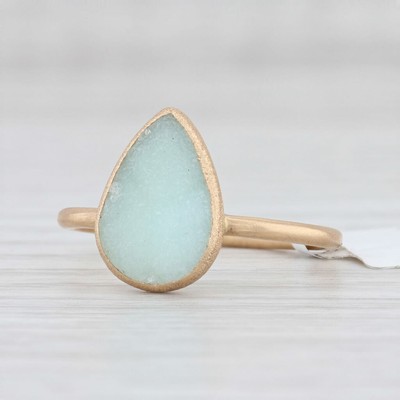 New Nina Wynn Ring Aquamarine Druzy Adorn Petite 18k Gold Size 7 Solitaire