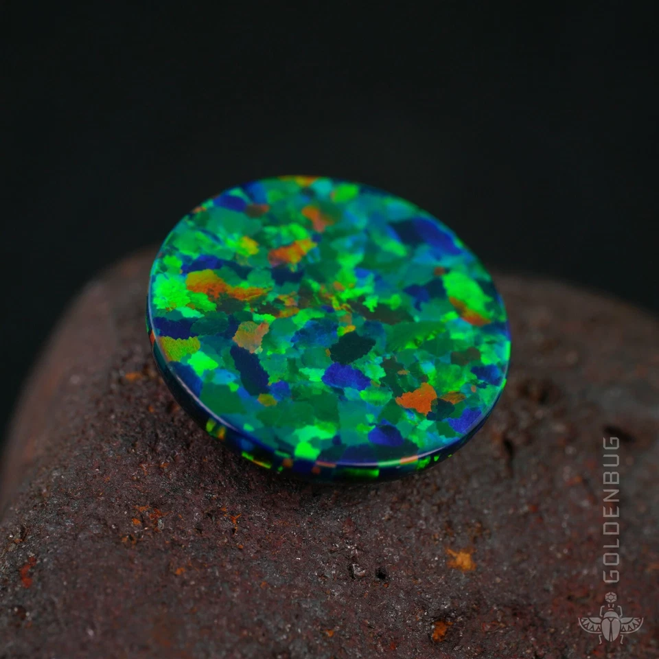 Cabujón redondo de ópalo negro flash multicolor piedra 3D cultivada piedra preciosa suelta 12 mm UE Foto 3 de 4