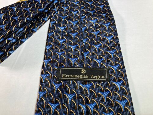 ZEGNA Men's Blue and Gold Geometric Silk Neck Tie Made in Italy $295 - Picture 1 of 8