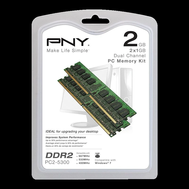 New PNY 2GB (2x1GB) PC2-5300 667MHz DDR2 Desktop DIMMs Memory MD2048KD2-667 - Image 4 of 4