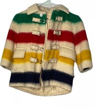 50s Vintage Rare Hudson  s Bay Blanket Coat Wool Kids Jacket Rainbow Sz 4 Canada