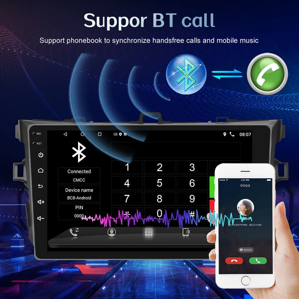 Radio estéreo de coche WIFI para Toyota Corolla 2007-2013 navegación GPS 9" Android 10. Foto 3 de 4