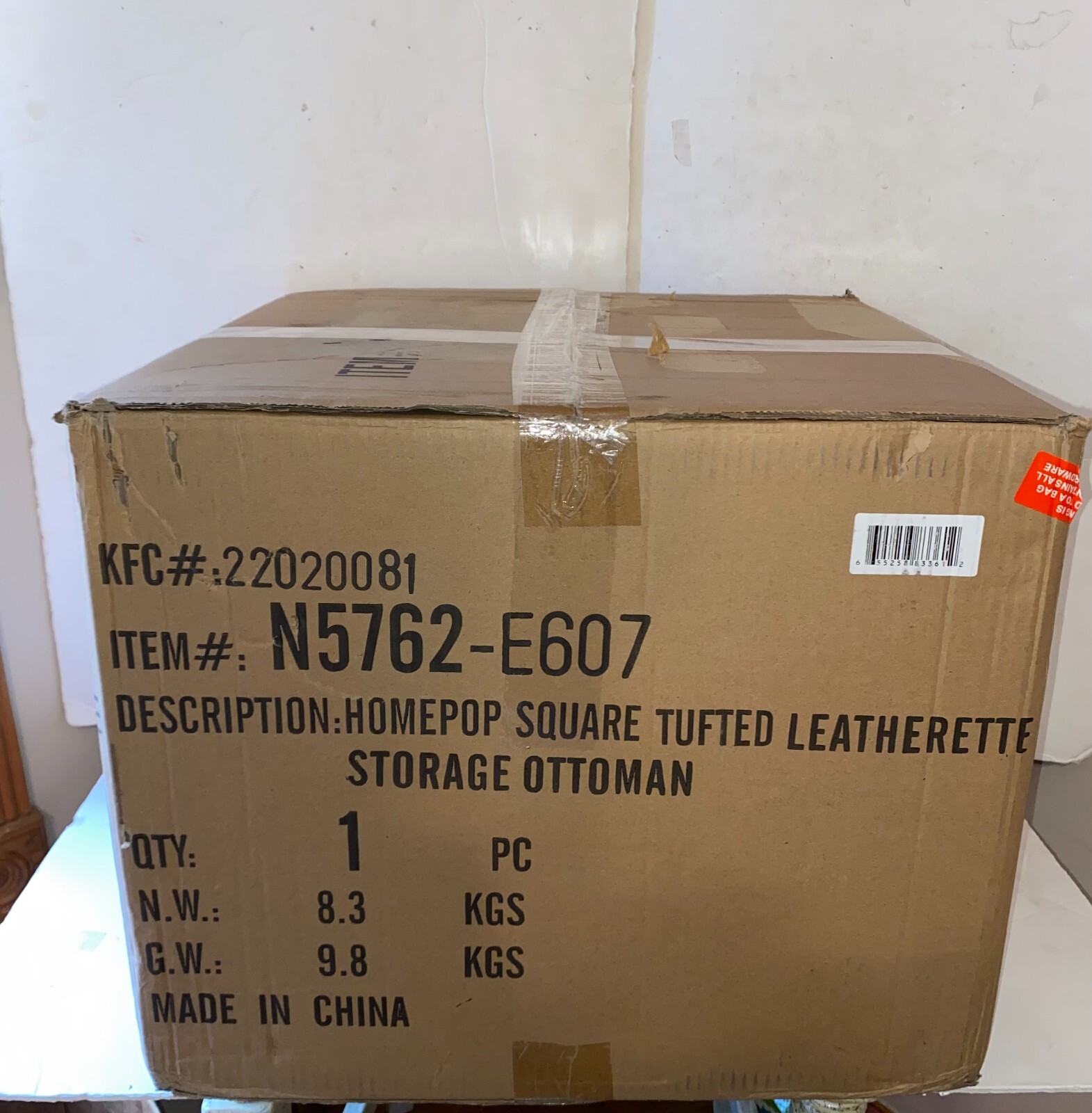 HomePop Square Tufted Storage Ottoman, Red