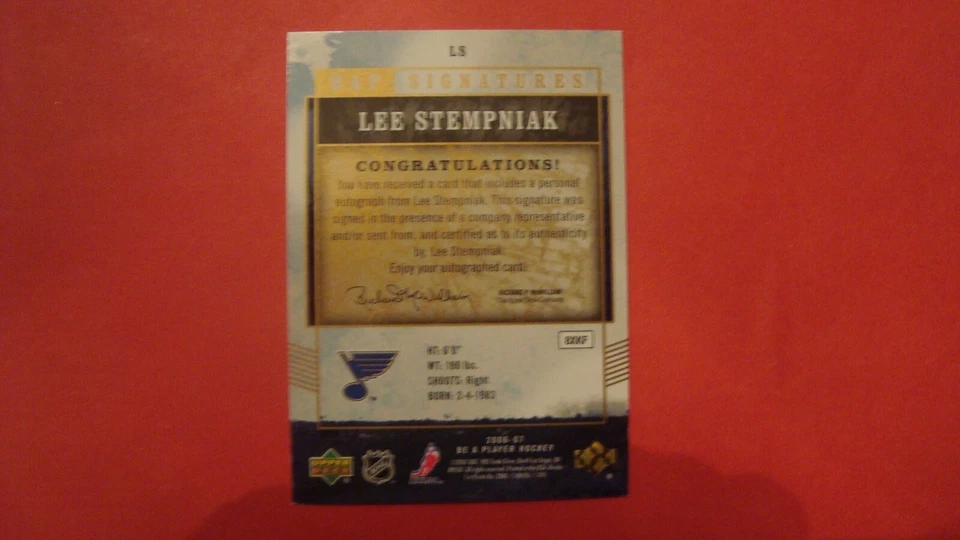 2006 07 UPPER DECK Be A Player LS Lee Stempniak AUTOGRAPH St Louis Blues - Image 2 of 4