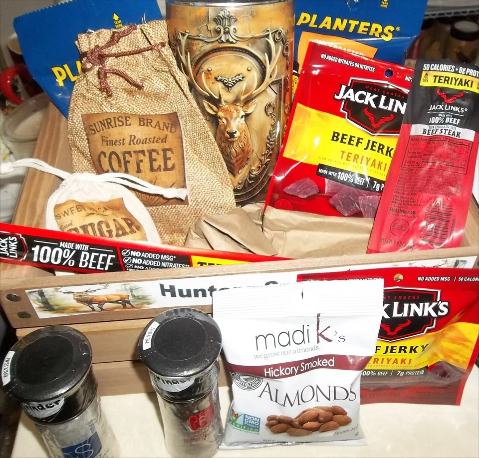 Deer Hunters Wood Crate Gift Basket Lodge Fun Gift Men Gifts Hunter Gifts Jerkey - Image 3 of 4