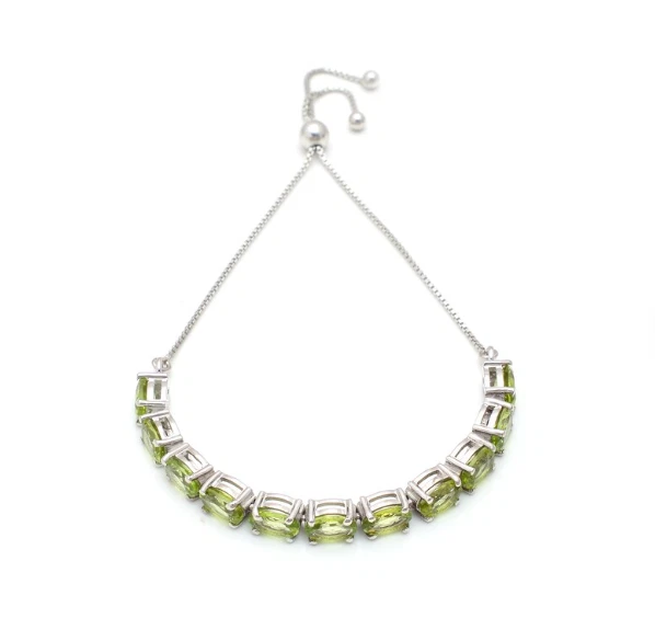 925 Sterling Silver Handmade Tines Chain Adjustable Peridot Gemstone Bracelet - Image 2 of 4