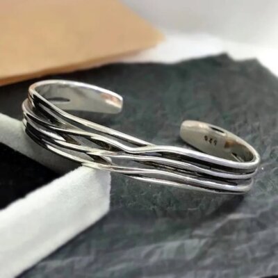 Retro Wave Braided 925 Sterling Silver Cuff Bracelet | eBay