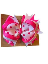Hair Bow Handmade Hot Pink and White Polla Dot Girls Babies Accessories