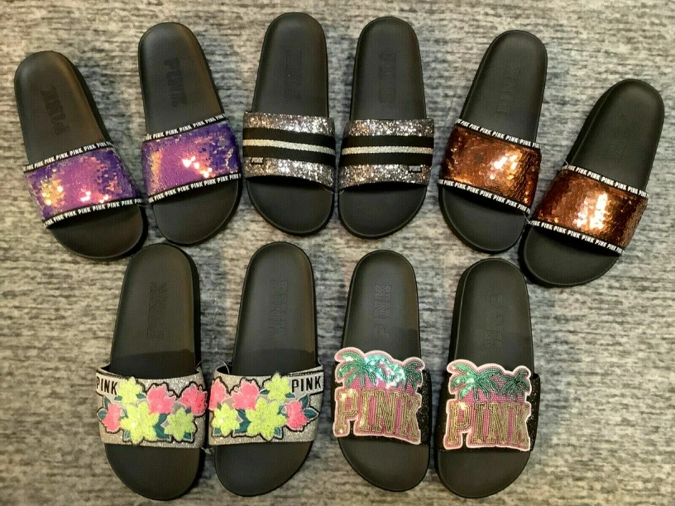 Victoria's Secret розовый блестящий горки сандалии омбре цветочный ладони розового золота редкая NIP - Изображение 4 из 4