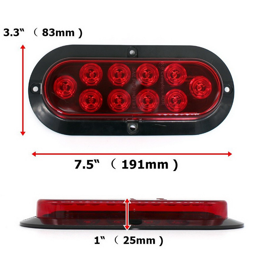 2x 6" Oval Stop/Turn/Tail Red 10LED Truck Trailer Brake Lights with