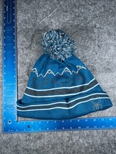 Spyder Beanie Toque Adult One Size Blue Stripe Knit Acrylic Poly Mountains Pom