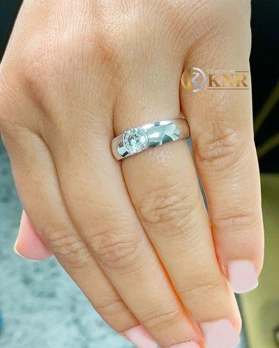 Round Moissanite Engagement Ring Semi Bezel Solitaire 14k Solid White Gold 0.90 - Picture 8 of 8