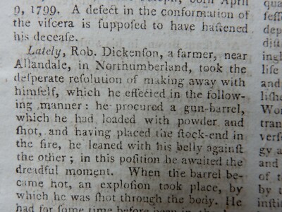 Allendale Town Farmer Suicide Dickenson X1 Abstract Seite (1807) Arzt Medizin