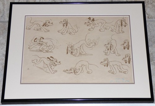 WALT DISNEY PLUTO 1930s FRAMED ORIGINAL PRODUCTION MODEL SHEET THOR PUTNAM
