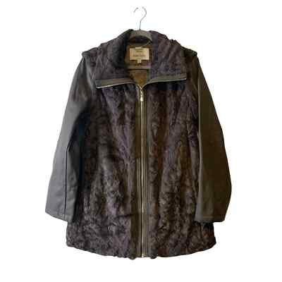 Dennis Basso Faux Fur Zip Front Jacket Convertible Vest Grey Medium