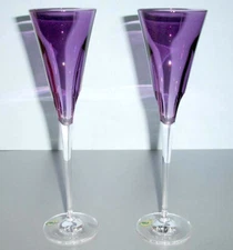 Waterford Crystal W Heather Purple Champagne Flute Pair 11"H #40029529 New