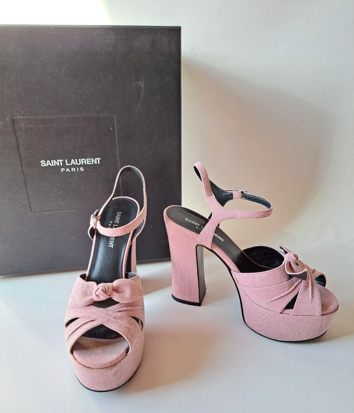 Sandali con tacco Yves Saint Laurent rosa denim plateau taglia 36