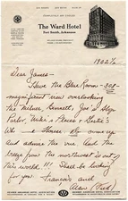 Fort Smith Arkansas Ward Hotel 1902 Letter w/ Whorehouse Mention Early AAA Logo